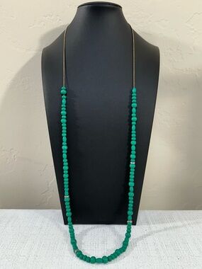 J Crew Factory Floating Wood Green Bead Rhinestone Spacer Necklace